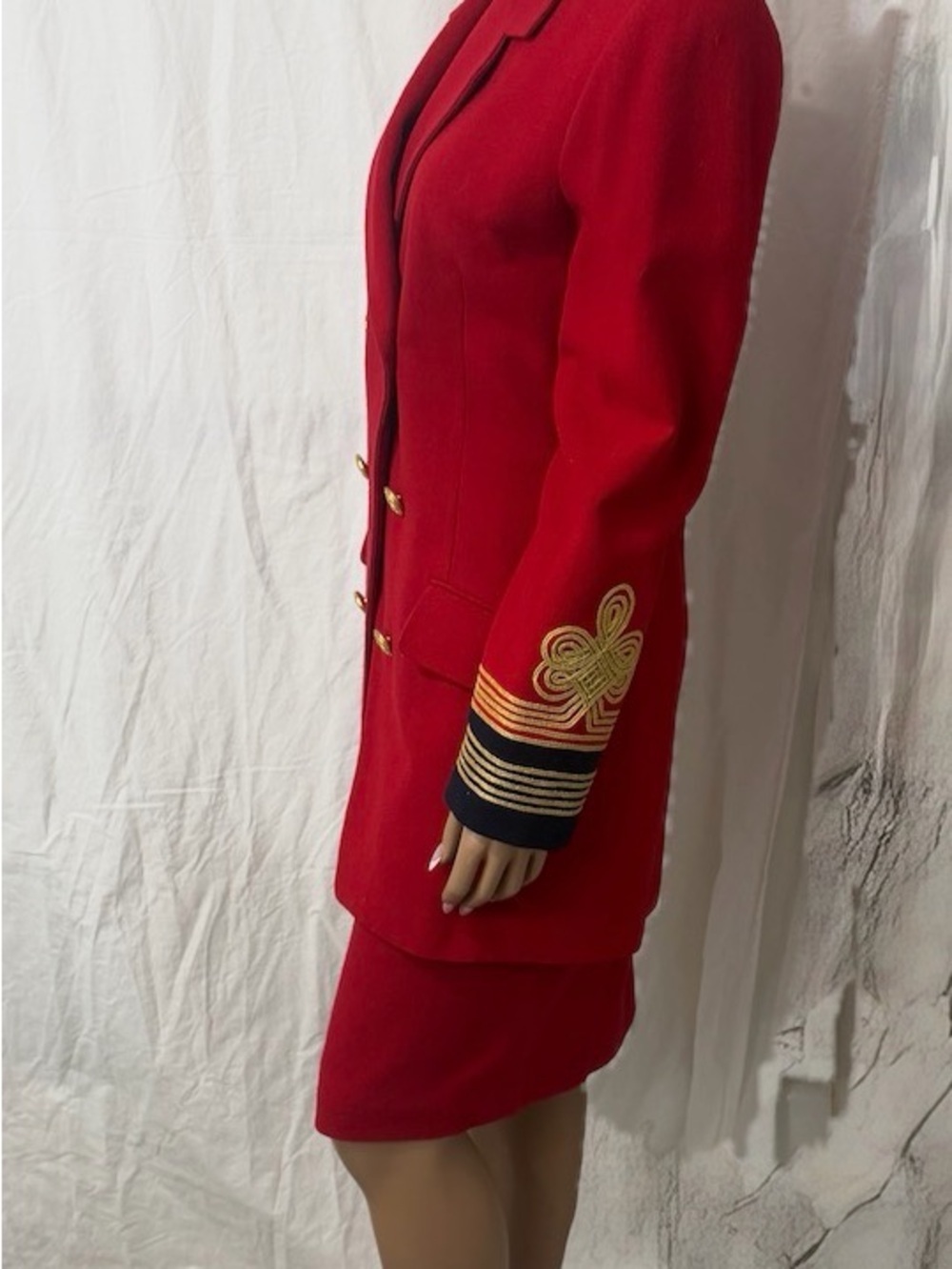 Womens Red Double-Breasted Blazer with Gold Button & Trim☑️ - Picture 11 of 15